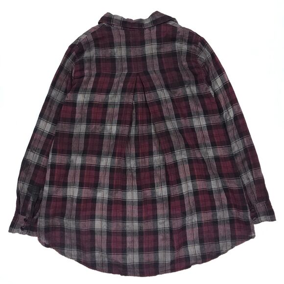 ENZA COSTA Hi Lo Top Plaid Button Down Plaid Minimal Grunge Hipster Boho Indie - Picture 6 of 11